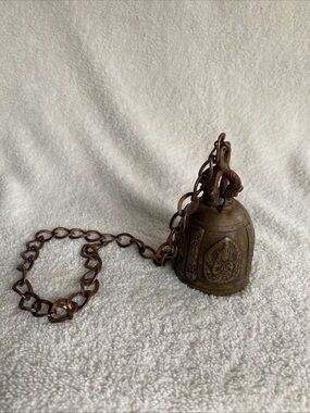 Antique Thai Temple Brass Bell With Elephants and Hanuman